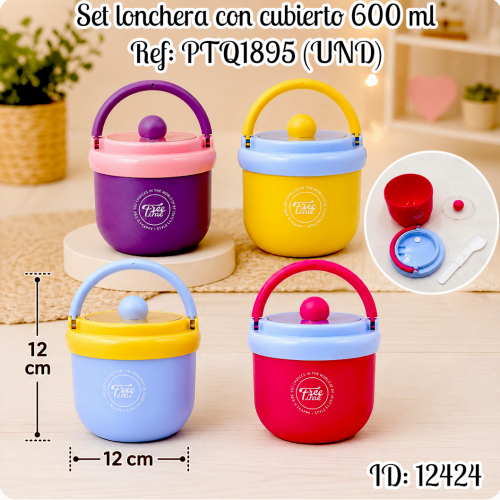 Set lonchera con cubierto 600 ml Ref: PTQ1895 (UND)