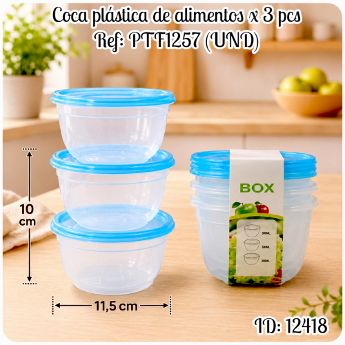 Coca plástica de alimentos x 3 pcs Ref: PTF1257 (UND)