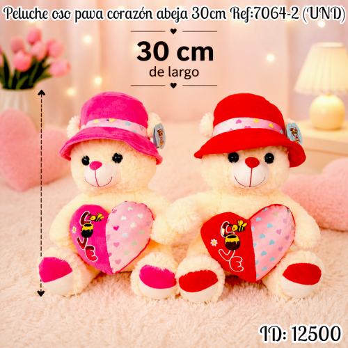 Peluche oso pava corazón abeja 30cm Ref:7064-2 (UND)