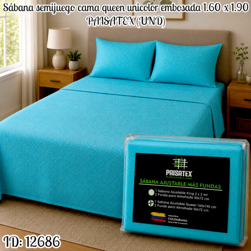 Sábana semijuego cama queen unicolor embosada 1.60 x 1.90 PAISATEX (UND)