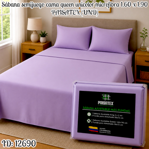 Sábana semijuego cama queen unicolor microfibra 1.60 x 1.90 PAISATEX (UND)