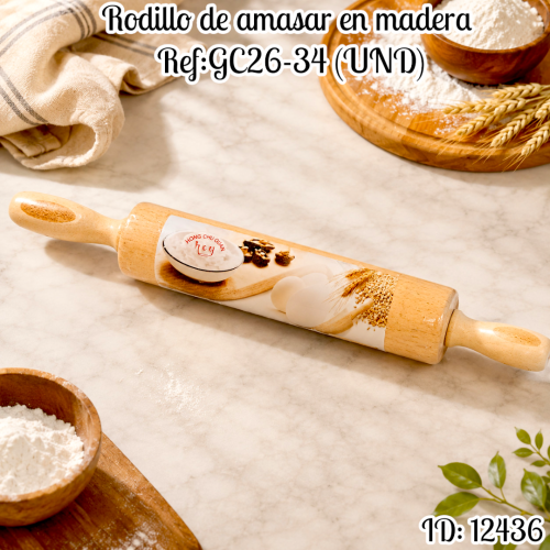 Rodillo de amasar en madera Ref:GC26-34 (UND)