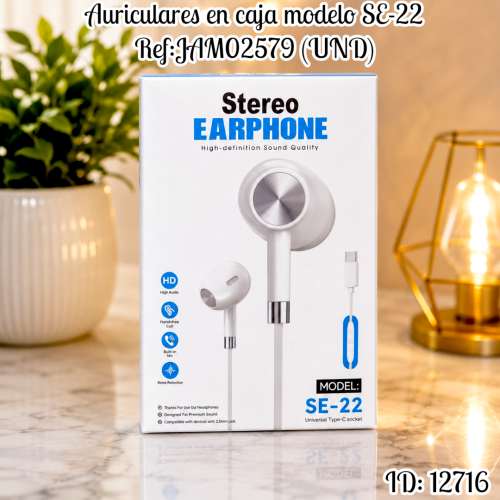 Auriculares en caja modelo SE-22 Ref:JAM02579 (UND)