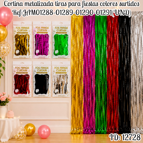 Cortina metalizada tiras para fiestas colores surtidos Ref:JAM01288-01289-01290-01291(UND)