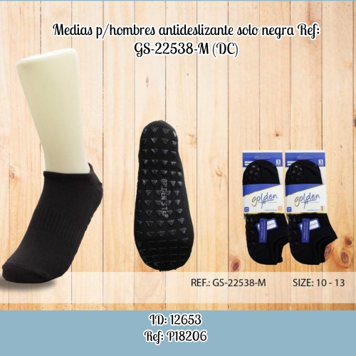 Medias p/hombres antideslizante solo negra Ref: GS-22538-M (DC)