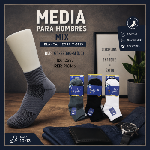 Media p/hombres mix (blanca, negra y gris) Ref: GS-22396-M (DC)