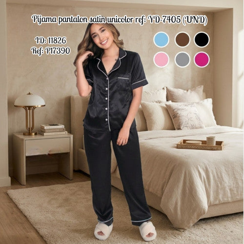 Pijama pantalon satin unicolor ref: YD-7405 (UND)