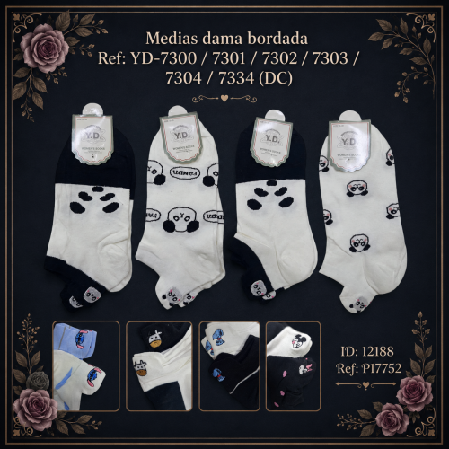 Medias dama bordada Ref:YD-7300 / 7301 / 7302 / 7303 / 7304 / 7334 (DC)
