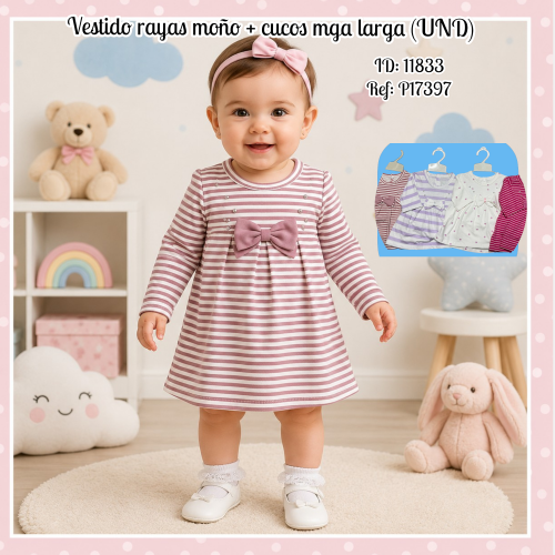Vestido rayas moño + cucos mga larga (UND)