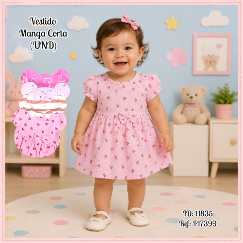 Vestido estampado + cucos mga corta (UND)