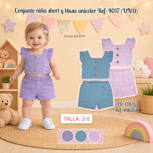 Conjunto niña short y blusa unicolor Ref: 4017 (UND)