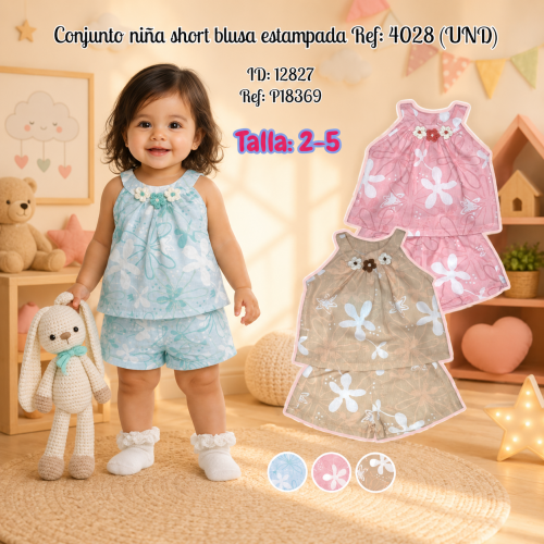 Conjunto niña short blusa estampada Ref: 4028 (UND)