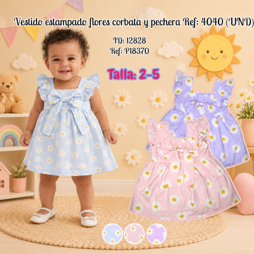 Vestido estampado flores corbata y pechera Ref: 4040 (UND)