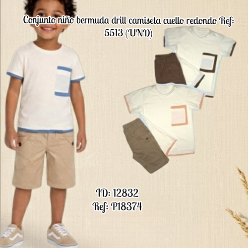 Conjunto niño bermuda drill camiseta cuello redondo Ref: 5513 (UND)