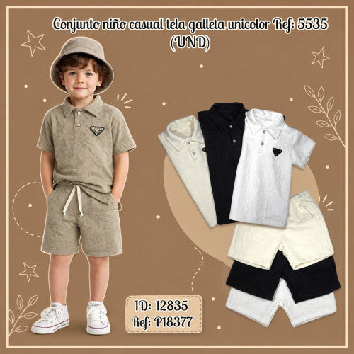 Conjunto niño casual tela galleta unicolor Ref: 5535 (UND)