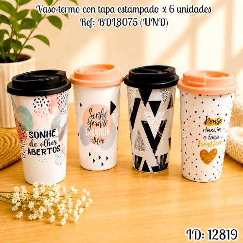 Vaso termo con tapa estampado x 6 unidades Ref: BDL8075 (UND)
