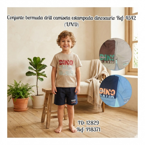 Conjunto bermuda drill camiseta estampada dinosaurio Ref: 4542 (UND)