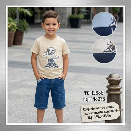 Conjunto niño bermuda jeans camiseta stop fun Ref: 5542 (UND)