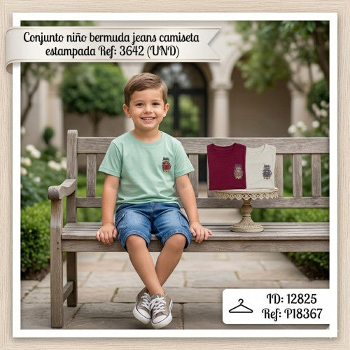 Conjunto niño bermuda jeans camiseta estampada Ref: 3642 (UND)