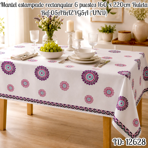 Mantel estampado rectangular 6 puestos 160 x 220cm Ruleta Ref:05ABAZYG5A (UND)
