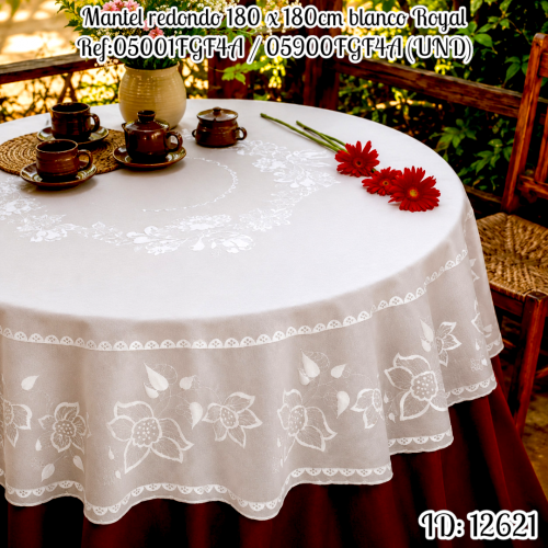 Mantel redondo 180 x 180cm blanco Royal Ref:05001FGF4A / 05900FGF4A (UND)