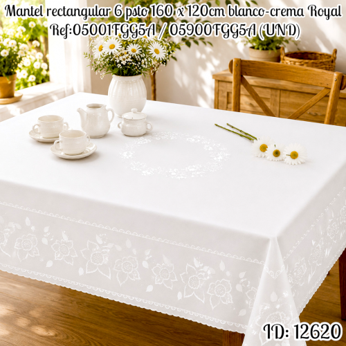Mantel rectangular 6 psto 160 x 120cm blanco-crema Royal Ref:05001FGG5A / 05900FGG5A (UND)