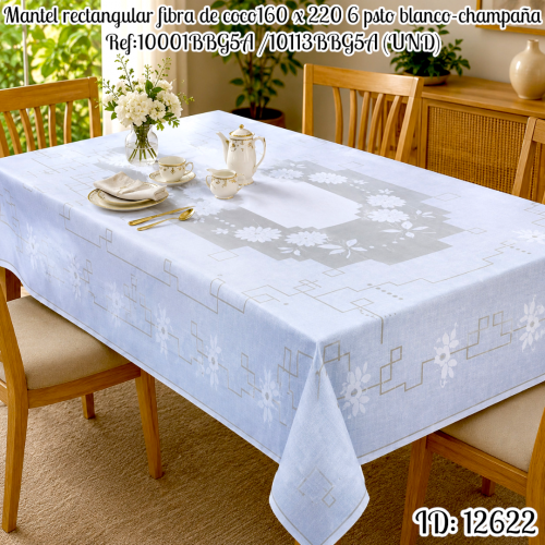 Mantel rectangular fibra de coco160 x 220 6 psto blanco-champaña Ref:10001BBG5A /10113BBG5A (UND)