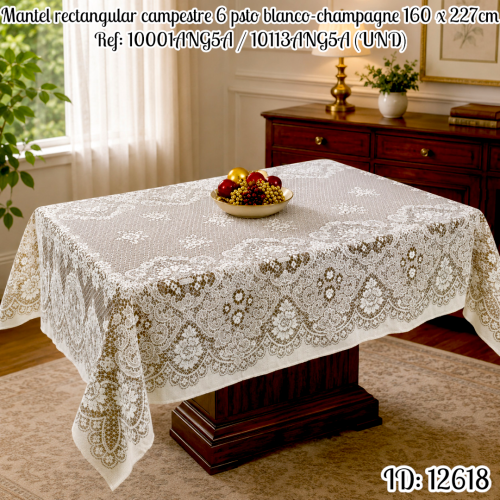 Mantel rectangular campestre 6 psto blanco-champagne 160 x 227cm Ref: 10001ANG5A / 10113ANG5A (UND)