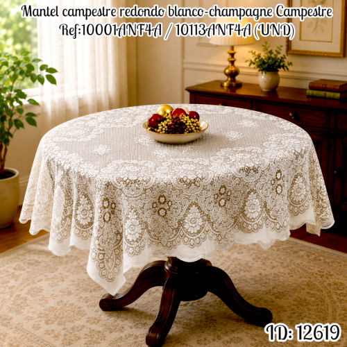 Mantel campestre redondo blanco Ref:10001ANF4A (UND)
