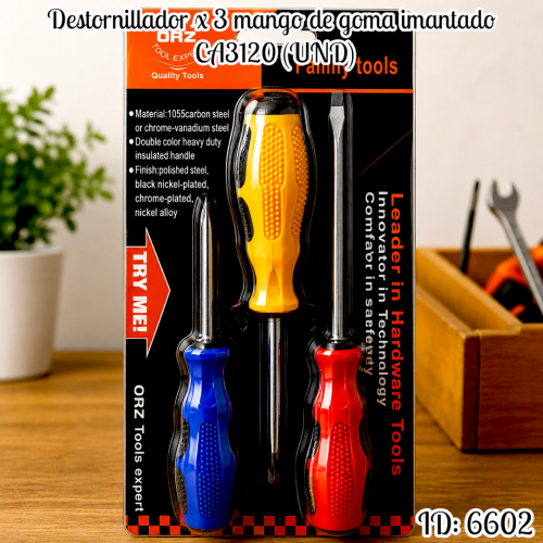 Destornillador x 3 mango de goma imantado CA3120 (UND)