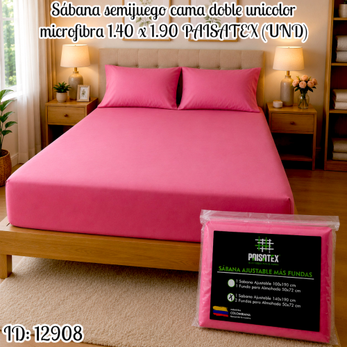 Sábana semijuego cama doble unicolor microfibra 1.40 x 1.90 PAISATEX (UND)