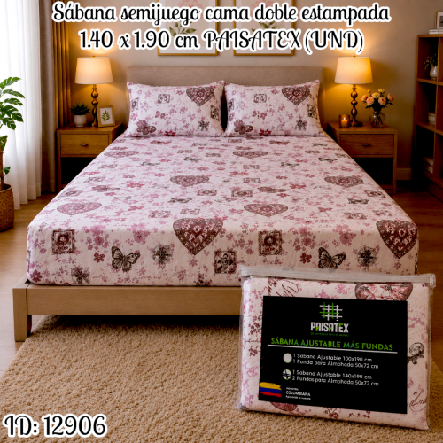 Sábana semijuego cama doble estampada 1.40 x 1.90 cm PAISATEX (UND)