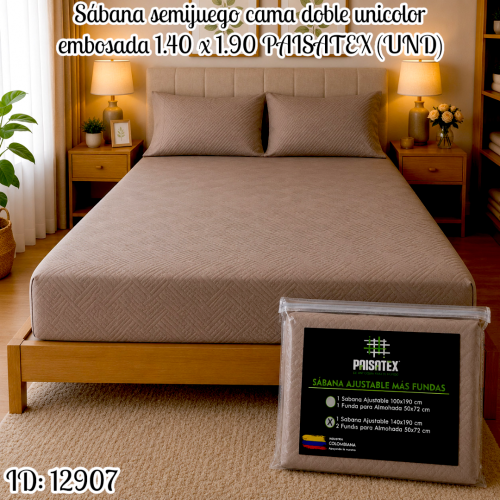 Sábana semijuego cama doble unicolor embosada 1.40 x 1.90 PAISATEX (UND)