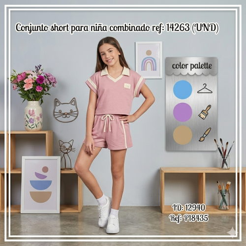 Conjunto short para niña combinado ref: 14263 (UND)