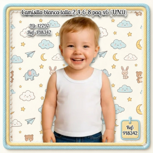 Camisilla blanca talla:2-4-6-8 paq x6 (UND)