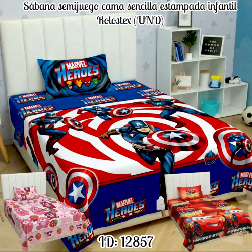 Sábana semijuego cama semidoble estampada infantil Rolostex (UND)
