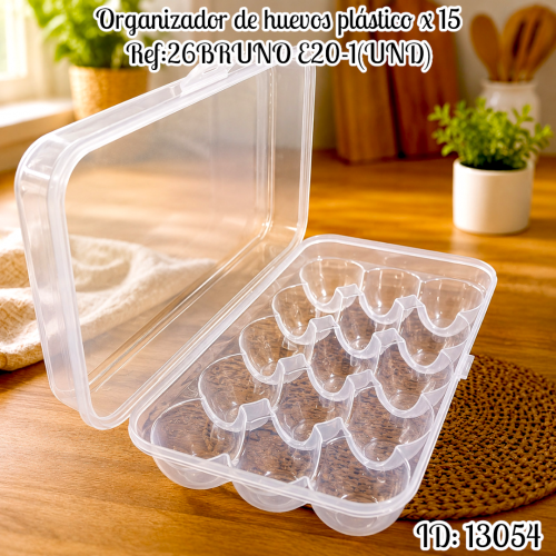 Organizador de huevos plástico x 15 Ref:26BRUNO E20-1(UND)