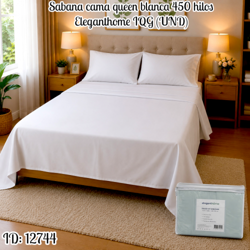Sabana cama queen blanca 450 hilos  IQG (UND)