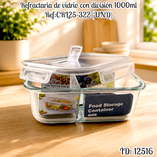 Refractaria de vidrio con división 1000ml Ref:CRL25-322 (UND)