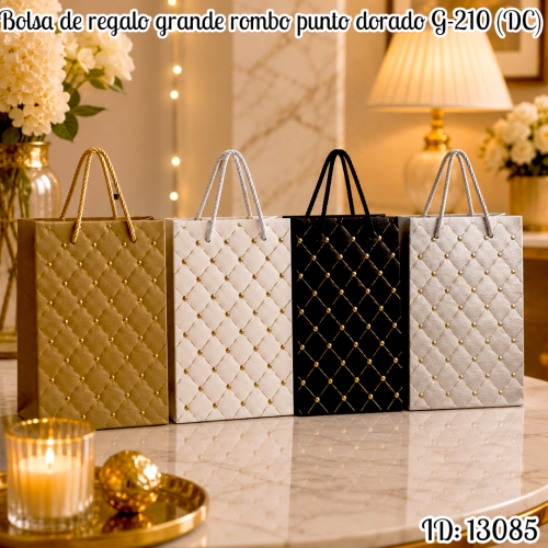 Bolsa de regalo grande rombo punto dorado G-210 (DC)