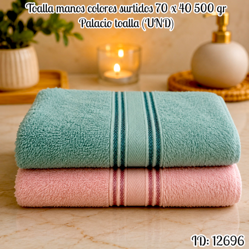 Toalla manos colores surtidos 70 x 40 500 gr Palacio toalla (UND)