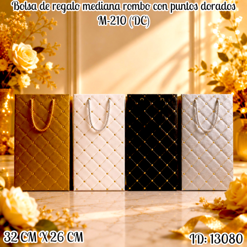 Bolsa de regalo mediana rombo con puntos dorados M-210 (DC)