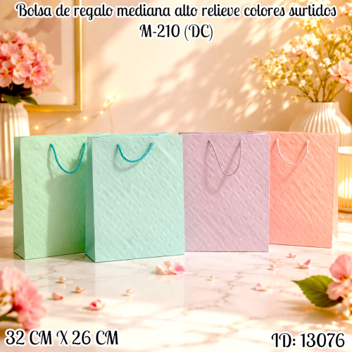 Bolsa de regalo mediana alto relieve colores surtidos M-210 (DC)
