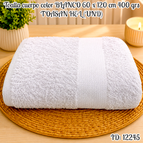 Toalla cuerpo color BLANCO 60 x 120 cm 400 grs TOASAN H&L (UND)