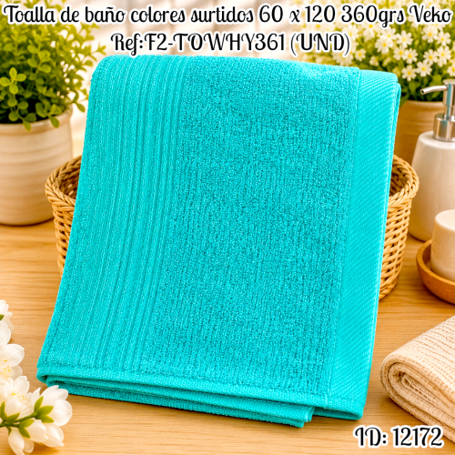 Toalla de baño colores surtidos 70 x 140 360grs Veko Ref:F2-TOWHY361AQU(UND)