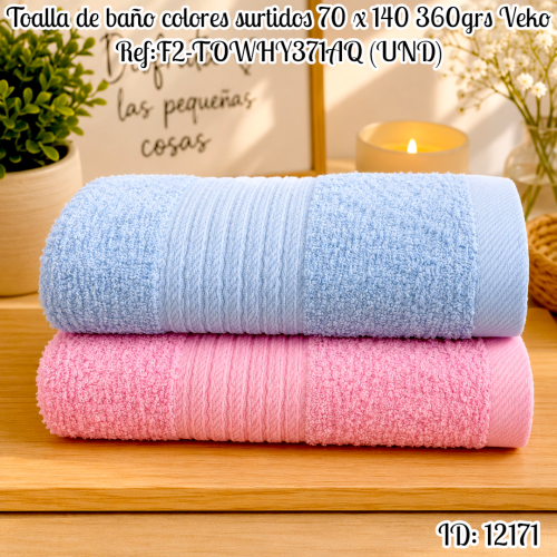Toalla de baño colores surtidos 70 x 140 360grs Veko Ref:F2-TOWHY371AQ (UND)