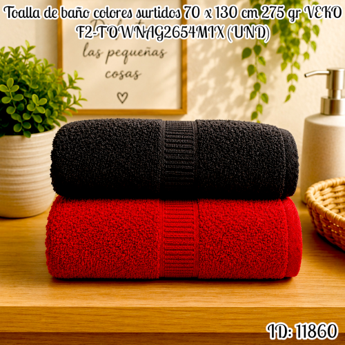 Toalla de baño colores surtidos 70 x 130 cm 275 gr VEKO F2-TOWNAG2654MIX (UND)