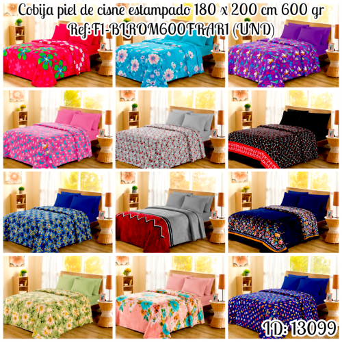 Cobija piel de cisne estampado 180 x 200 cm 600 gr Ref:F1-BLROM600FRAR1 (UND)