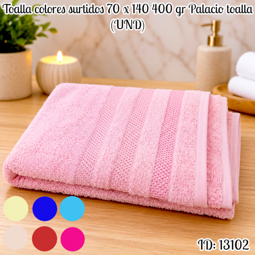 Toalla colores surtidos 70 x 140 400 gr Palacio toalla (UND)