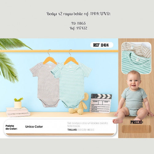 Bodys x2 rayas bebito ref: 11414(UND)